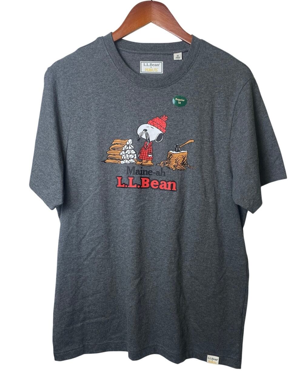 L.L. Bean Peanuts Snoopy T-Shirt Medium Maine Ah Lumberjack Gray Short Sleeve